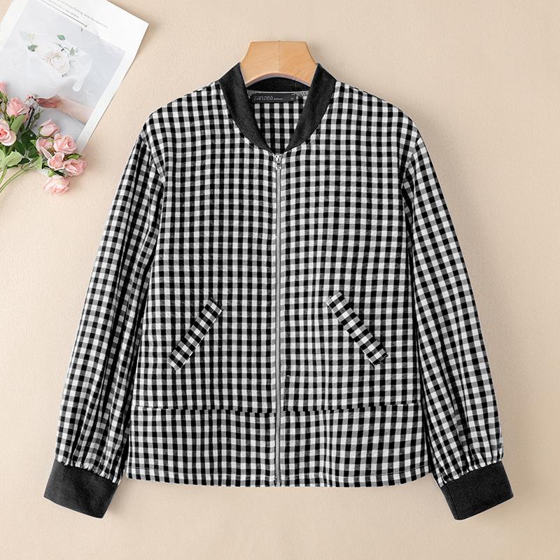 ZANZEA Women Casual Round Neck Long Sleeve Plaid Print Zipper Blouse
