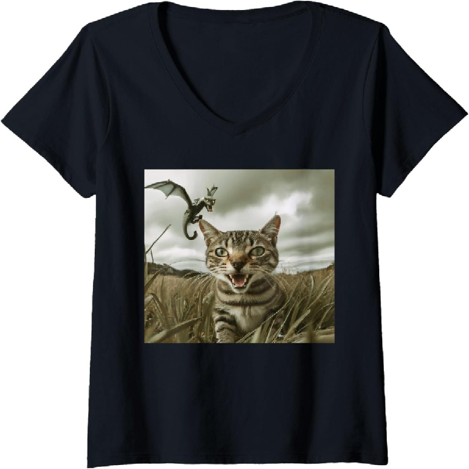 

Cat Selfie With Dragon Funny Vintage Retro Classic Photo V-Neck T-Shirt XXXXXL різнокольоровий