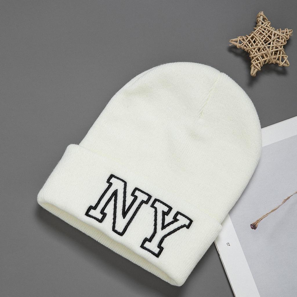 1pc Unisex Embroidered Knitted Hat Letters NY Winter Warm Woolen Hat Fashion All-matching Hat