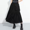 Dark Style A-Line Mesh Patchwork Skirt: Casual, Mid-Length, Elastic Waist, Irregular Flare