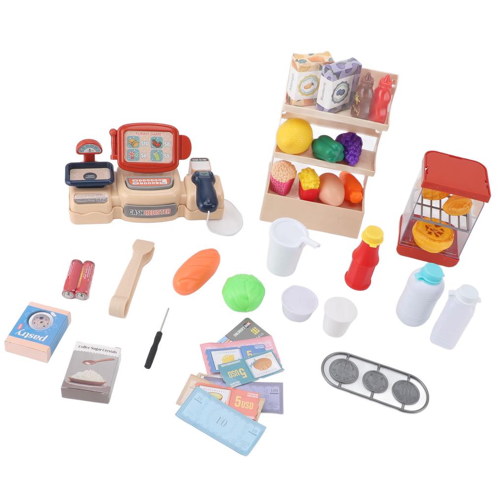 42Pcs Cash Register Toy Set with with Sound Effects Realistic Interactive Fun Multifunction Kids