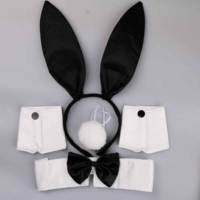 Halloween Rabbit Costume Set Rabbit Ears Headband Bow Tie Round Tail & Arm Cuffs, Halloween Rabbit Costume Accessories