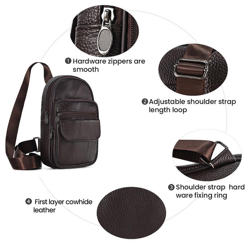 First Layer Cowhide Men'S Breast Bag Outdoor Sports Chest Bag Men'S Business Leather Messenger Bag