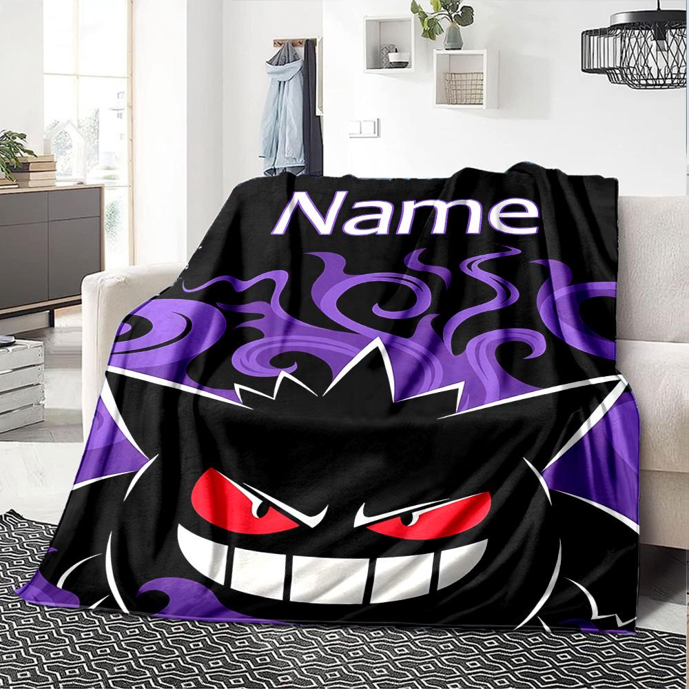 Customiz Name Personality Pokémon Gengar Blanket Soft &Warm Sofa Office Bed Travel Lunch Break Blanket, Gift Suitable All Seasons
