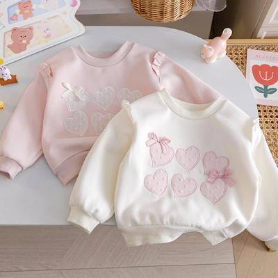 Mädchen Herbst Herz Stickerei Spitze Schleife Sweatshirt - Niedliches Kinder Trend-Top