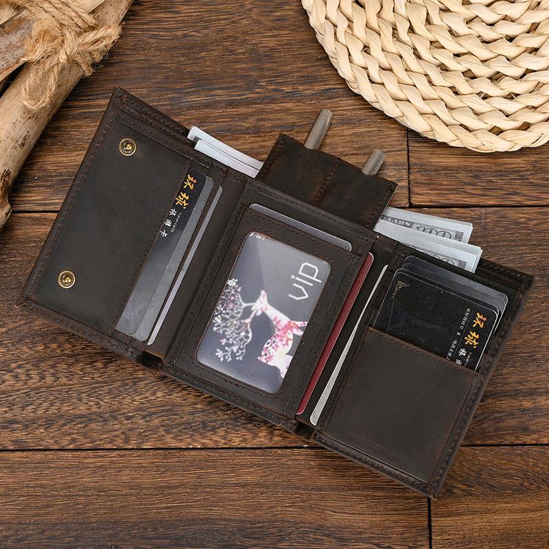 Trifold Leather Short Wallet For Men RFID Purse Multi-functional Genuine Leather Short Purse Large Capacity Card Holder Business