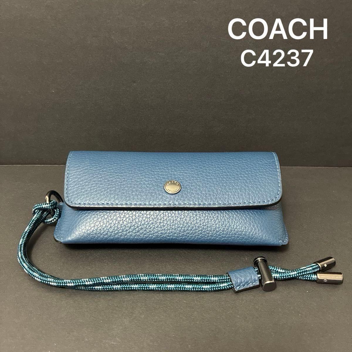 Used COACH C4237 Coach Sunglasses Case Glasses Case Blue Leather Sunglasses Case Good Condition