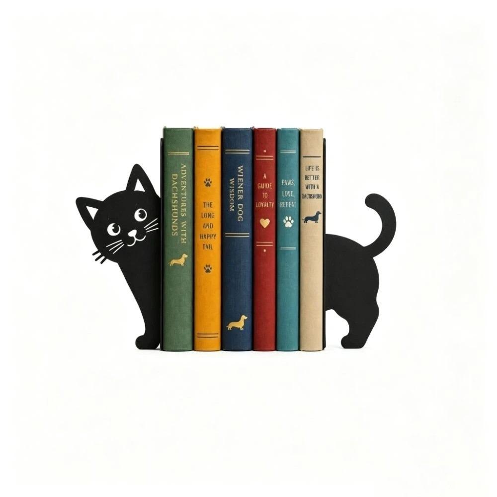 Cute Cat Bookend Decorative Book Stopper Reading Enthusiast Metal Bookend  Bookshelf