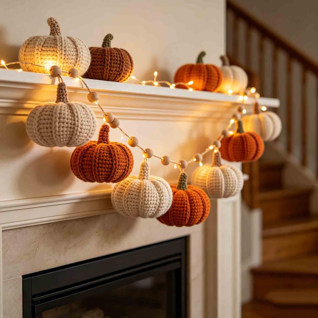 Knitted Pumpkin String Lights, 10ft 20 LED Fall Halloween Garland for Home Party Decor