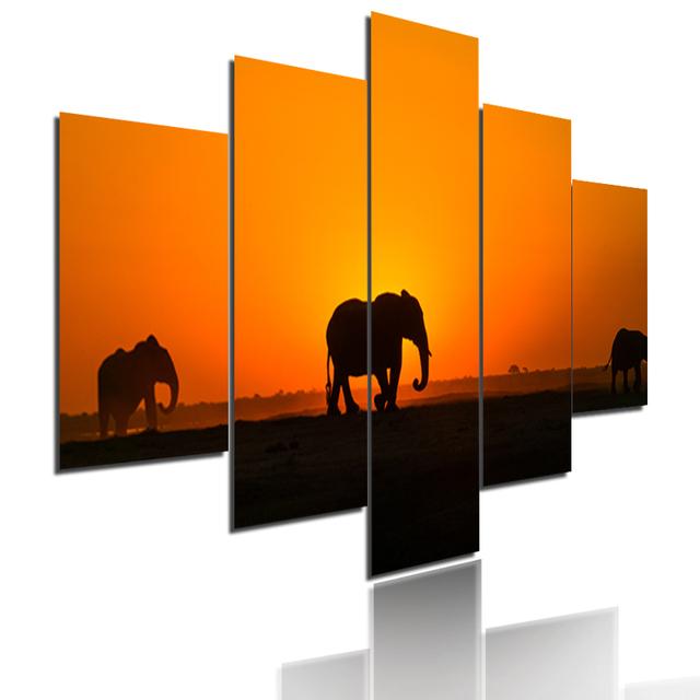 Minimalist Animals Poster Lion Leopard Orangutan And Elephant Canvas Painting 5 Pieces Modular Picture Print Wall Art Home Decor