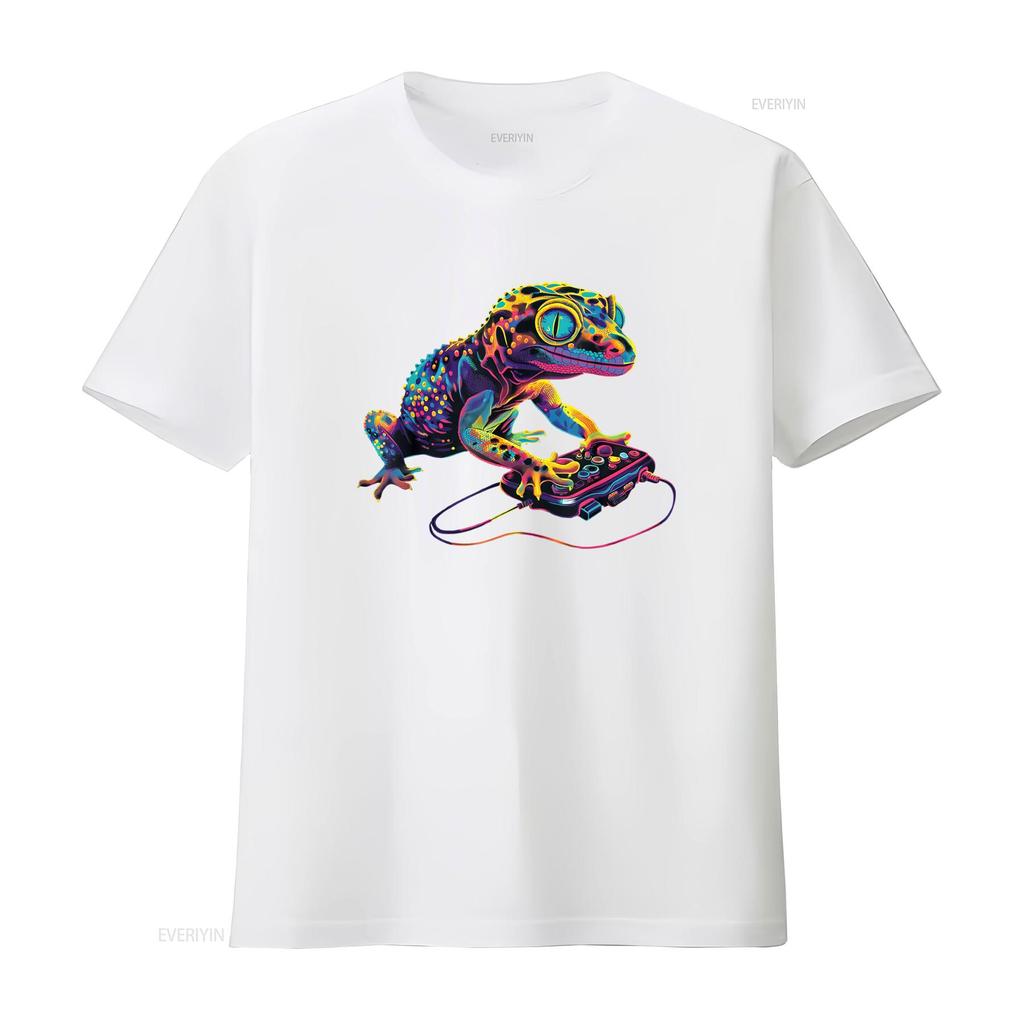 Leopard Gecko Lizard Gaming Controller Popart T Shirt Vintage Slightly Breathable Soft Comfortable Unisex
