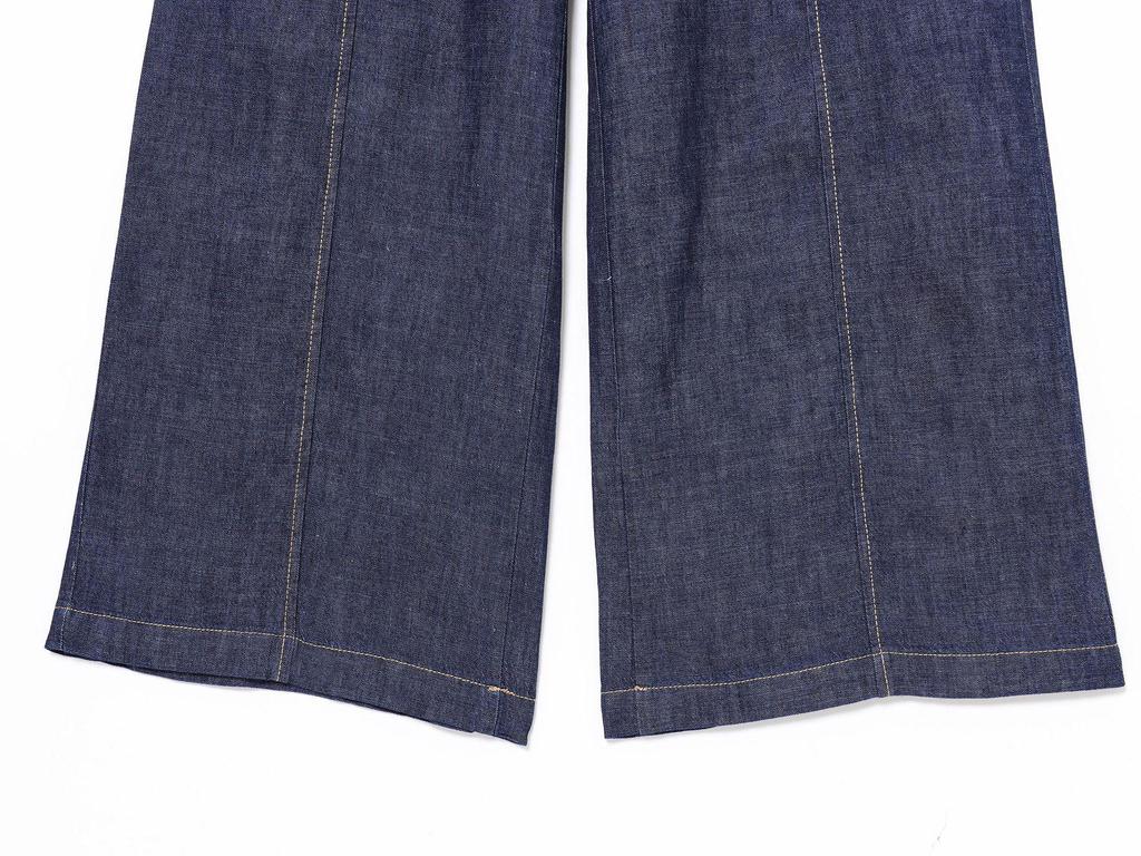 Summer European & American Style Denim Shirt with Decoration & Wide Leg Pants