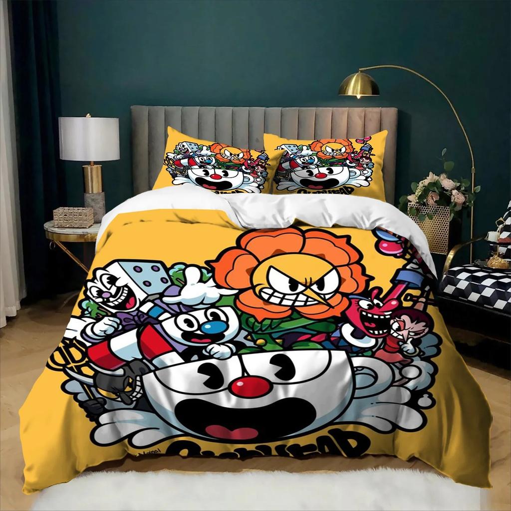 Exquisite The Cuphead Show Cartoon Bedding Sets Bed Supplies Set Duvet Cover Bed Comforter Set Bedding Set Birthday Gift