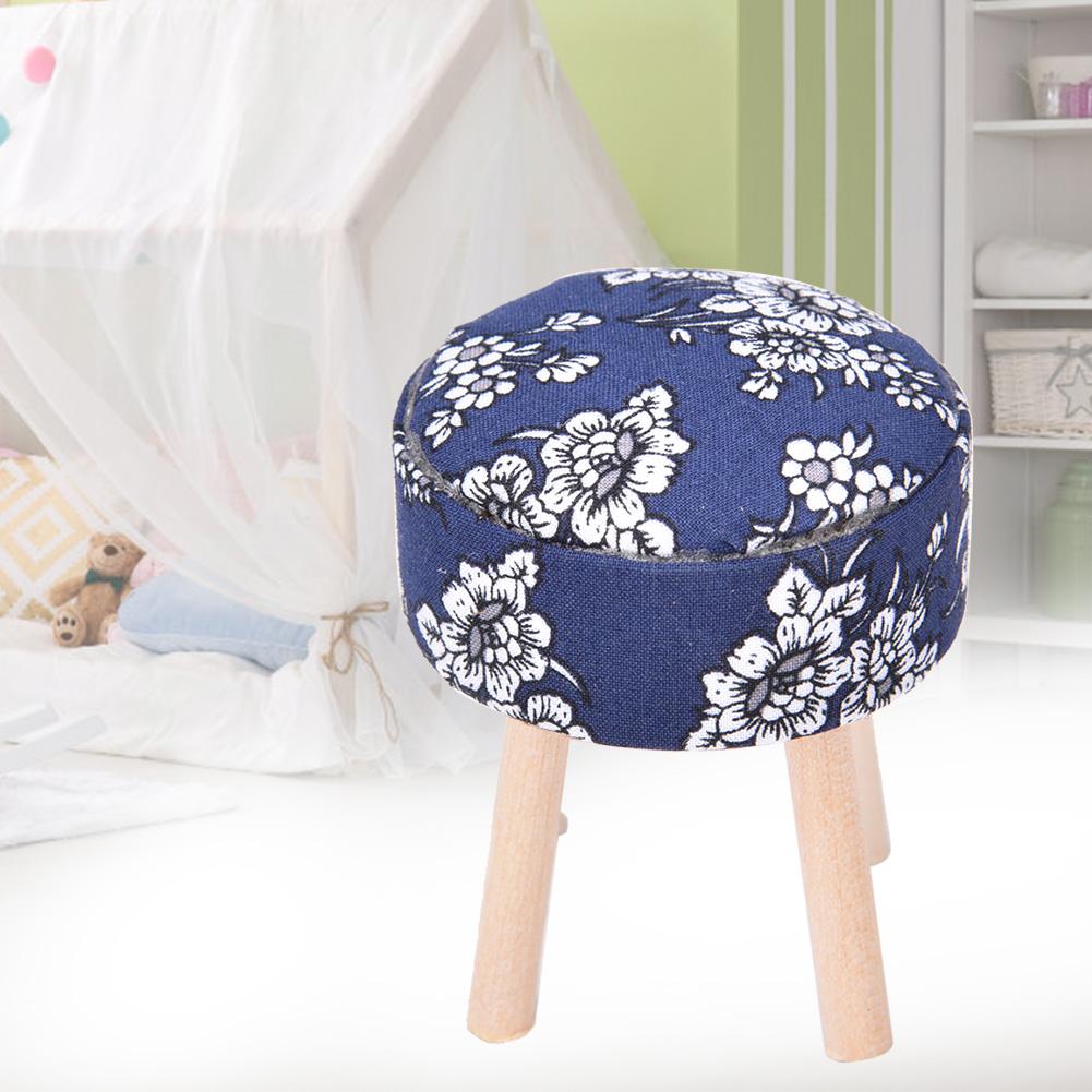 1:12 Doll House Accessories Dollhouse Miniature Furniture Cloth Wood Four Legged Stool(Dark Blue )