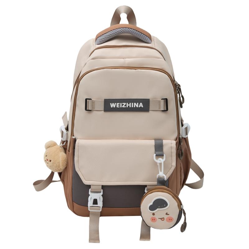 

Contrast Color Middle School Student Schoolbag Large Capacity College Style Backpack with Coin Purse хаки