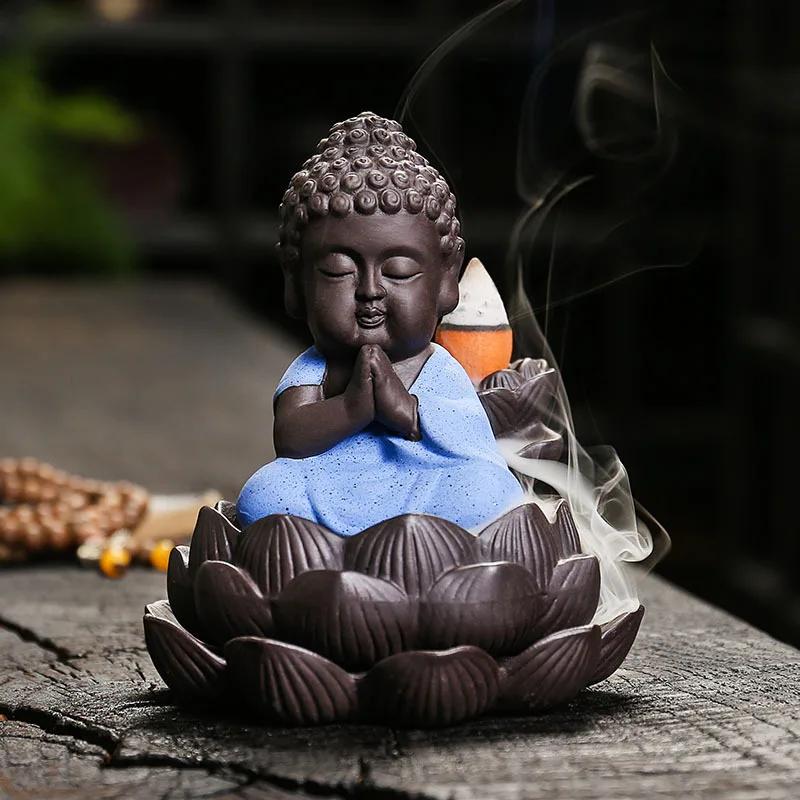 1pc, Zen Incense Buddha Ceramic Handicraft Lotus Home Ornaments Waterfall Backflow Incense Burner (Without Incense)