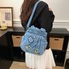 Bolso de Mezclilla Bordado Estampado Bolso Grande de Hombro Cruzado