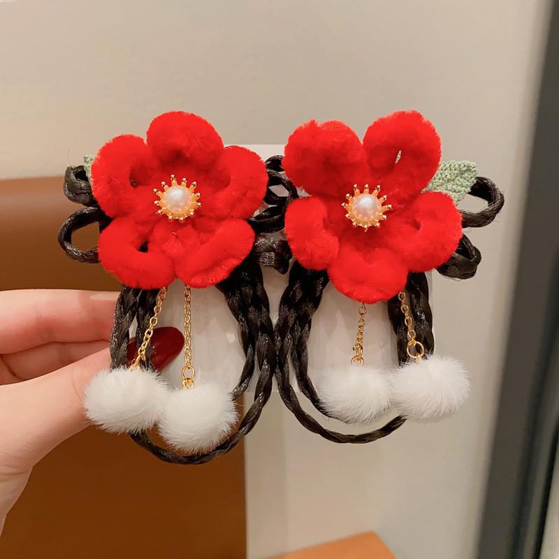 Red New Year Hanfu Hair Clips for Girls - Chinese Style Floral Headwear