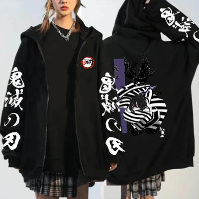 Anime Demon Slayer Iguro Obanai Zipper Hoodie Harajuku Manga Graphic Hip Hop Y2k Autumn Winter Men Women Plus Size Zip-up Hoodie