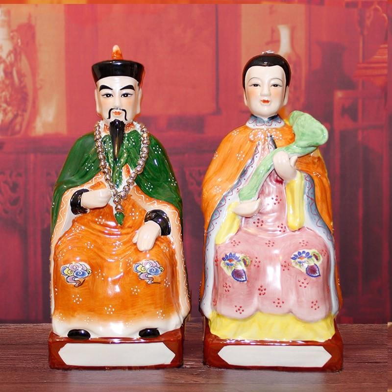 

Antique Color Porcelain Statue - Hu Huang Chang Mang Four Great Families Deity, Chinese Folk Religion Altar Figurine, Home Prote 12inch