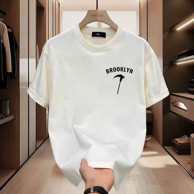 Schweres Kurzarm-T-Shirt Locker Einfacher Aufdruck Herren Weiß Halbarm T-Shirt Vielseitiges Sommeroberteil