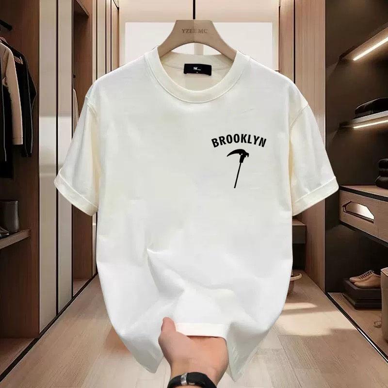 Тяжелая футболка с коротким рукавом Свободная Простой принт Мужская Белая Футболка с рукавом до локтя Универсальный Летний Топ S белый 980₽