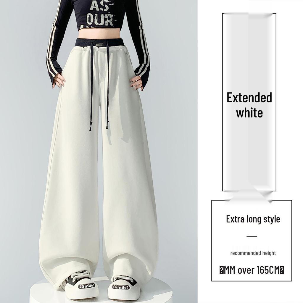 2026 Spring Color Block High-Waisted Cropped Wide-Leg Sweatpants for Women - Slimming & Casual Banana Two-Wear Long Pants