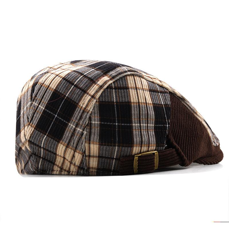 Autumn new hat men's plaid beret retro cap women's casual forward hat winter newsboy hat warm tide