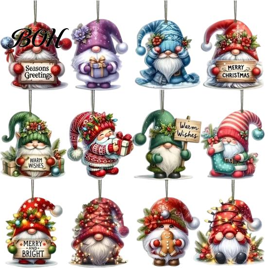 Festive Christmas Hanging Tags 12/24/36Pcs Gnome Ornaments, 2D Wooden Decorations for Xmas Tree, Funny Ornaments Fireplaces Gnomes Decor Home