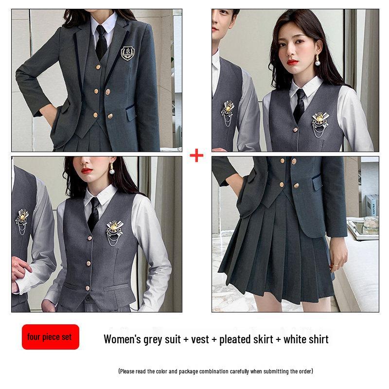 Unisex British College-Style Suit Jacket & Pleated Skirt Set: Stylish, Professional JK Uniform.