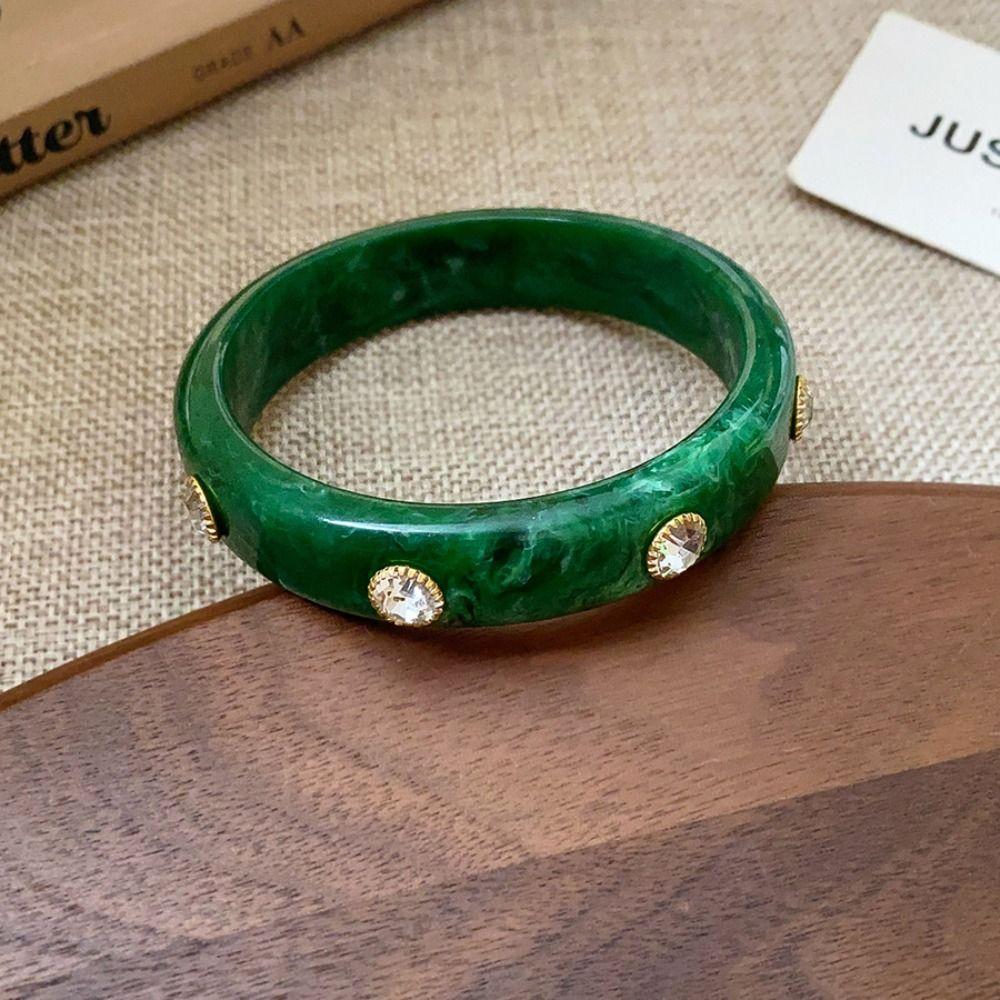 Bohemian Rhinestone Colored Bracelet Zircon Retro Hand Ring Unique Acrylic Bangle  Women