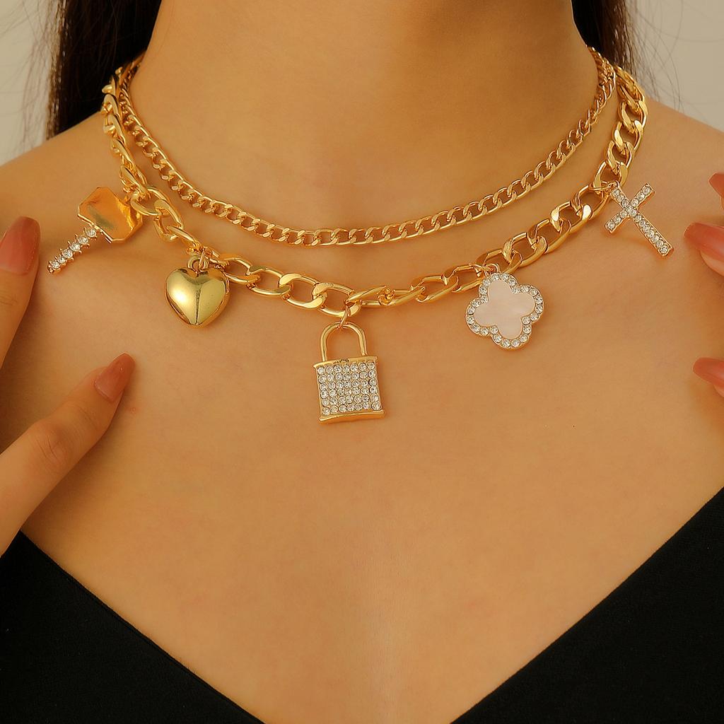 Punk style metal personality chain necklace cold wind double lock necklace neck chain 2025 popular jewelry wholesale