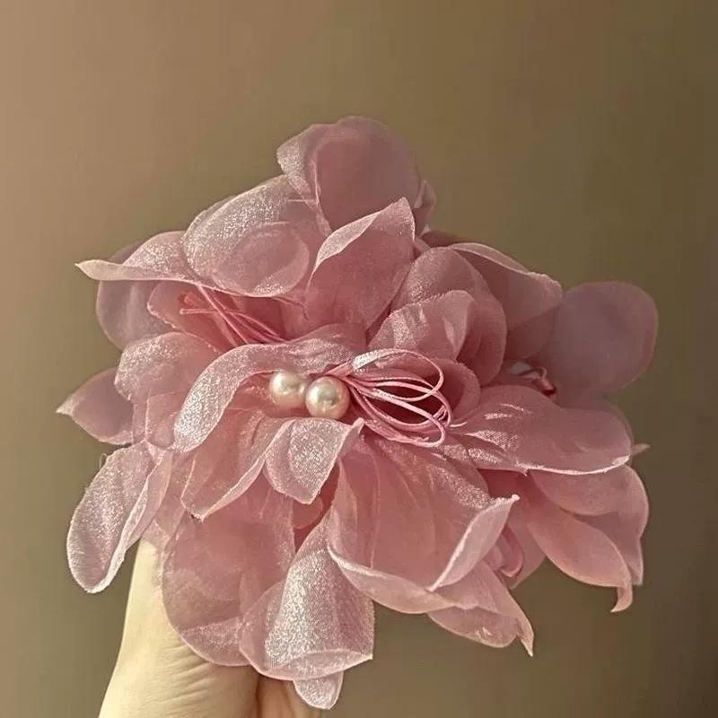 New Sweet Flower Pearl Hair Clip for Women Mesh Gentle Elegant Pan Hair Shark Clip Temperament Girl Hair Accessories