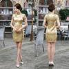 Vestido Cheongsam Retro Brocado Dragão Fênix com Gola Alta e Botões Rã para Mulheres