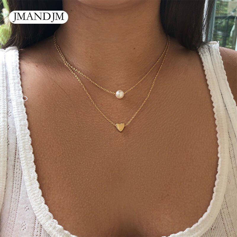 Bohemia Imitation Pearl Love Heart Double Layer Clavicle Chain Necklace Accessories Female Jewelry