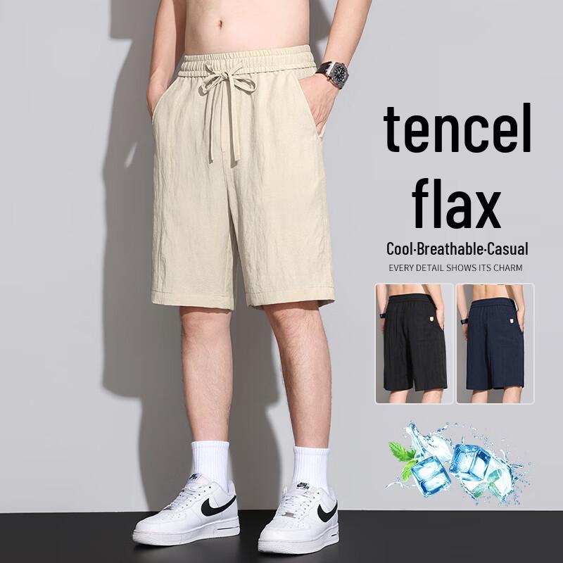 VUUG Men s Lyocell Ice Silk Linen Casual Shorts 2XL