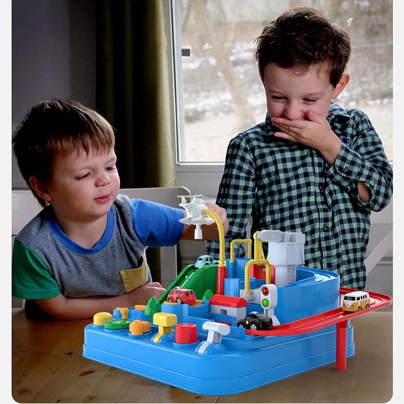 Racing Rail Car Toys Children's Car Break Through The Big Adventure Toy Parking Lot Sliding Track Kids Boy Building Block