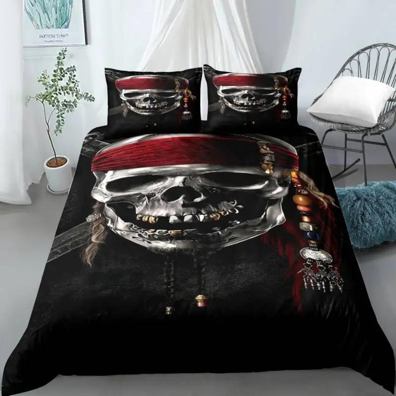Skull Duvet Cover Set, Abstract Texture with Skull and Crossbones Pattern Aged Rusty Grunge Style 2/3pcs Polyester Bedding Set