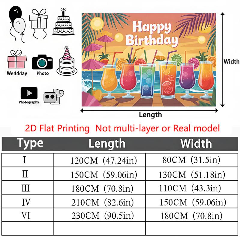 Party Backdrop Tropical Flat Drinks Umbrellas Sunset Scene Photo Booth Background Front Door Decor