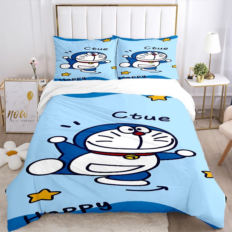 Doraemon Adventure Print 3Pcs Bedding Setduvet Cover With 2 Bedropillowcase Home Birthday Gift