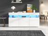 Credenza per soggiorno 140*40.5*66.5cm con 3 ante, finitura lucida, striscia luminosa a LED, acrilico trasparente, 7 scomparti, bianco