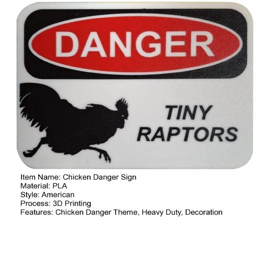 Chicken Hazard Sign 3D Printed Chick Danger Sign Indoor Outdoor Home Farm Garden Decorative Tiny Raptors Warning Sign