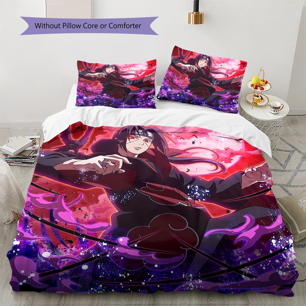 Naruto Anime Wzór Itachi Uchiha Pościel Dekoracja Domu Prezent Urodzinowy (1 * poszwa na kołdrę + 2 * poszewki na poduszki, bez rdzenia)