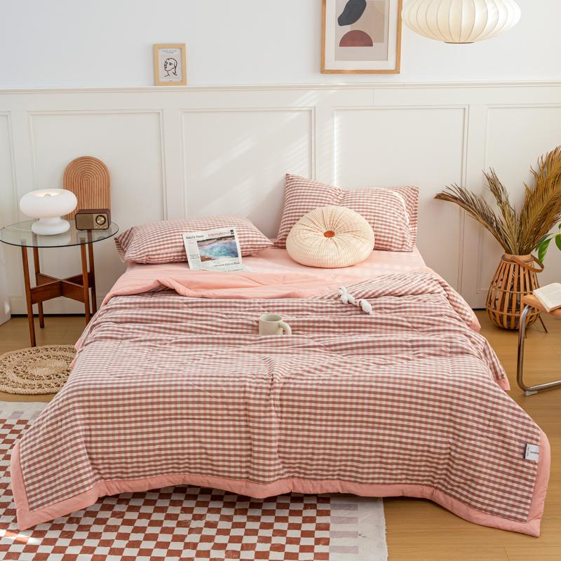 Simple Lines Summer Quilt Japanese Style Cotton Air Conditioning Quilt Luxury Soft Breathable Thin Blanket for Adults Kids