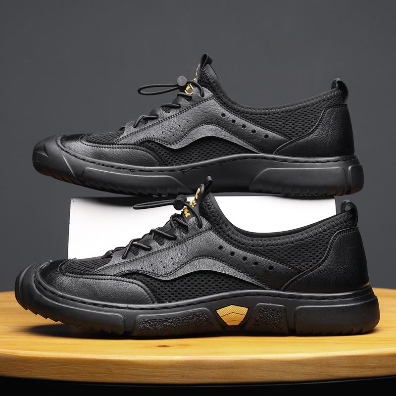 

2025 new hole shoes men s genuine leather bag head sandals men s hollow soft-soled soft-faced leather shoes 44 чёрный