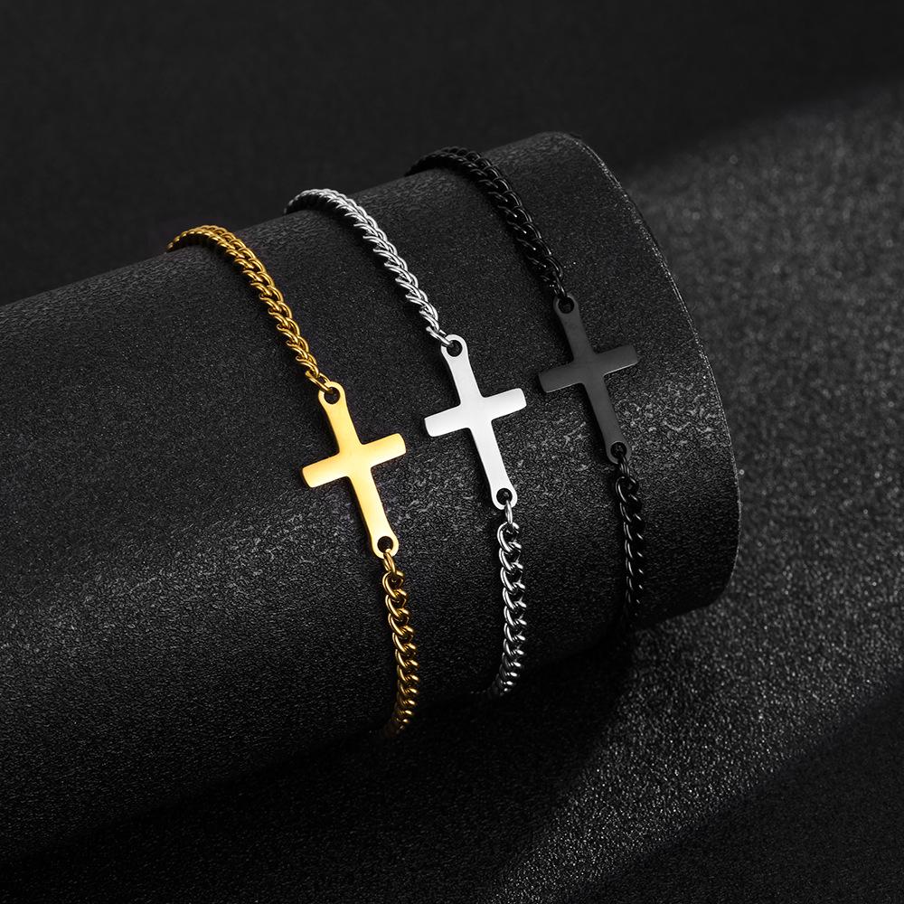Elegant Gold Cross Stainless Steel Bracelet for Couples