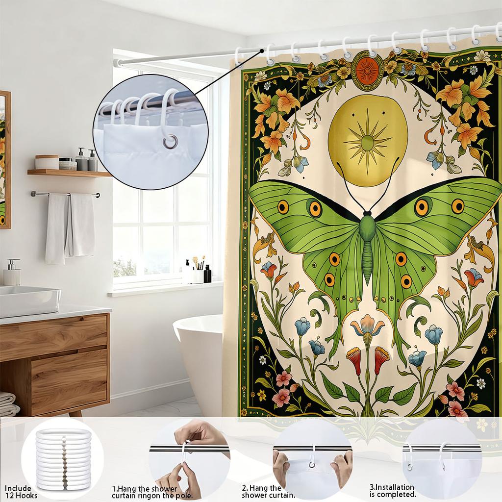 1Pc Butterfly Flower Printed Waterproof Shower Curtain Multi Size Partition Privacy Hanging Curtain Fashion Bathroom Decoration