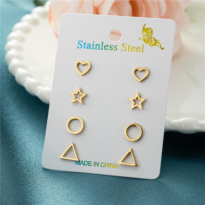 4Pairs/Lot Fashion Stainless Steel Star Moon Stud Earrings Sets for Women Small Flower Porker Dog Earings Jewelry Gift