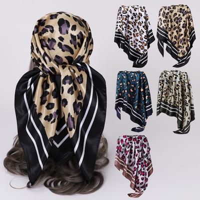 Women's Fashion Leopard Print Head Scarf 90cm Silk Scarf Temperament Scarf New Ladies Square Scarf Sun Shawl