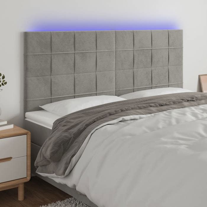 VidaXL Tête de Lit à LED Meuble de Chambre à Coucher Accessoire de Lit Double Tête de Cadre de Lit Intérieur Gris Clair 3122490